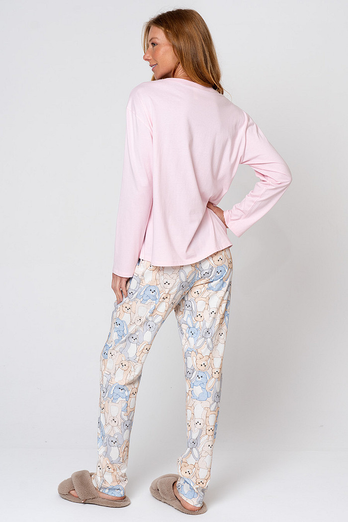 PIJAMA FEMININO LONGO COELHOS ALGODÃO