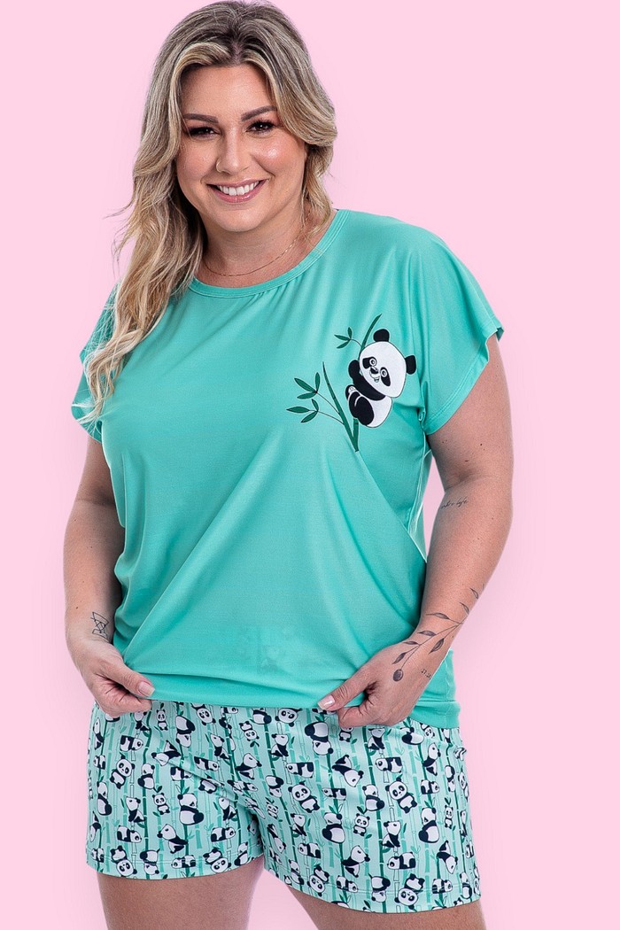 Pijama Feminino Lua Chic Plus Size Manga Japonesa Pandinha
