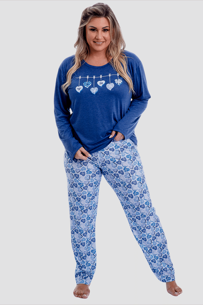 Pijama Feminino Lua Chic Plus Size Varal de Corações