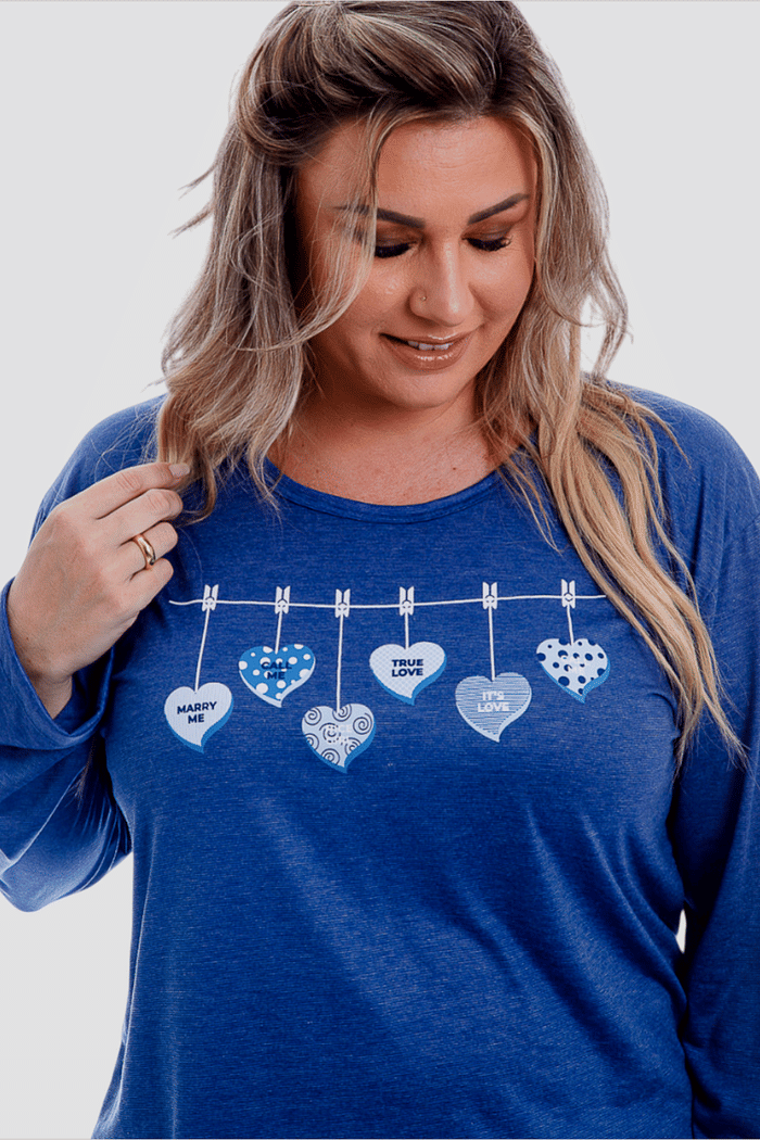 Pijama Feminino Lua Chic Plus Size Varal de Corações