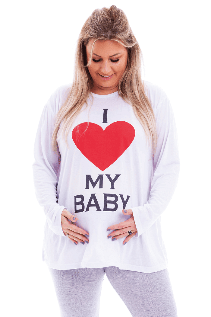 Pijama Feminino Lua Chic Plus Size Gestante I Love My Baby Calça Mescla
