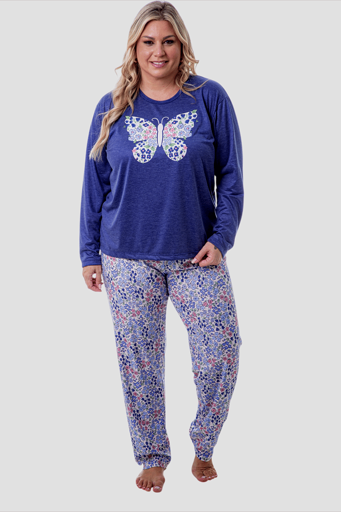 Pijama Feminino Lua Chic Plus Size Borboleta Floral