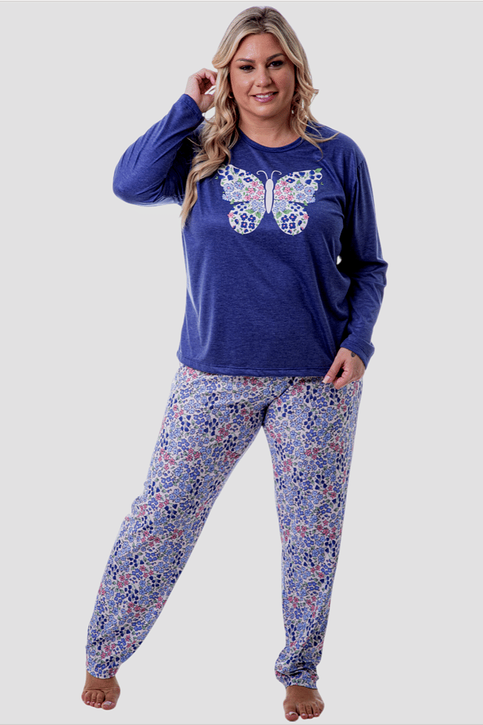 Pijama Feminino Lua Chic Plus Size Borboleta Floral