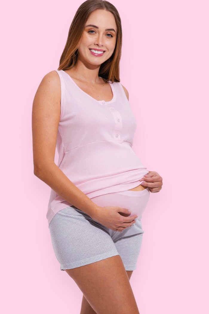 Pijama Feminino Lua Chic Verão Gestante Amamentação Rosa