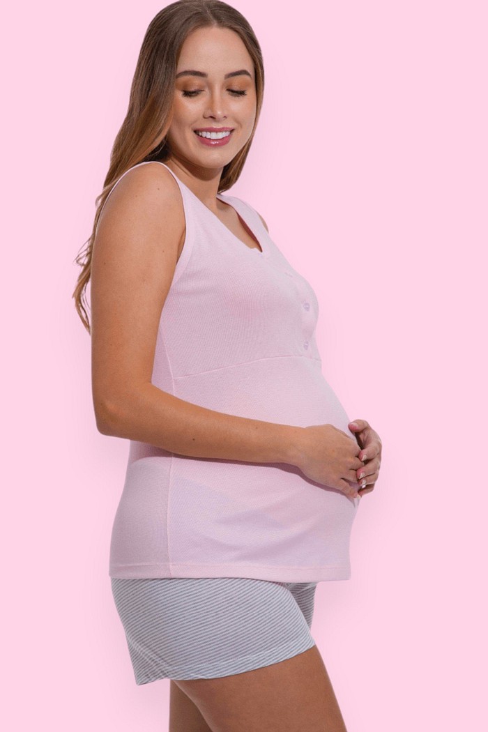 Pijama Feminino Lua Chic Verão Gestante Amamentação Rosa
