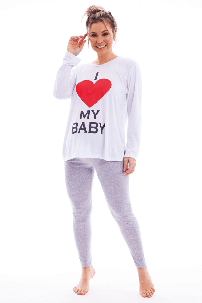 Pijama Feminino Lua Chic Gestante I Love My Baby Calça Mescla