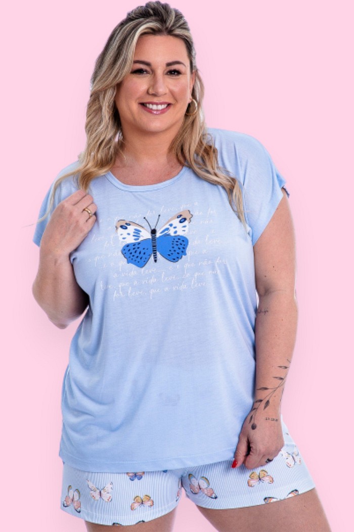Pijama Feminino Lua Chic Plus Size Manga Japonesa Borboleta