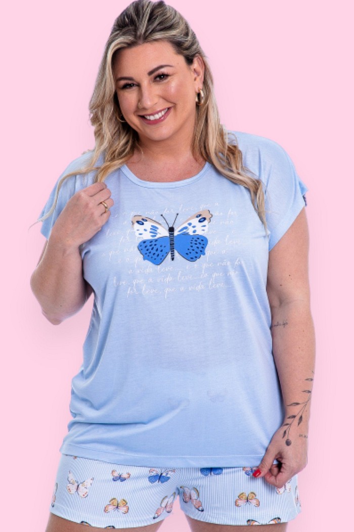 Pijama Feminino Lua Chic Plus Size Manga Japonesa Borboleta