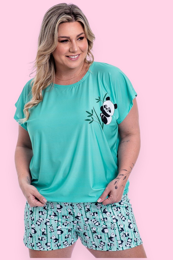 Pijama Feminino Lua Chic Plus Size Manga Japonesa Pandinha