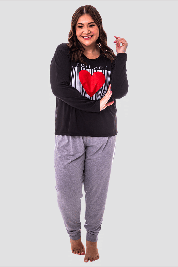 Pijama Feminino Lua Chic Plus Size Coração You Are Unique