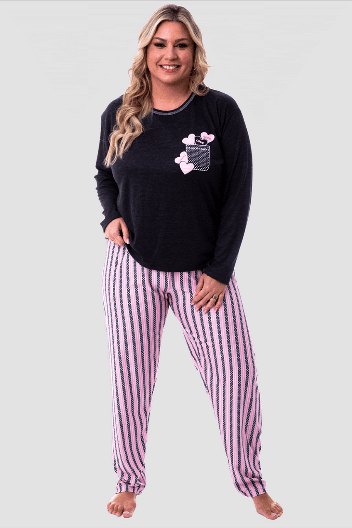 Pijama Plus Size Lua Chic Inverno Bolsinho Corações
