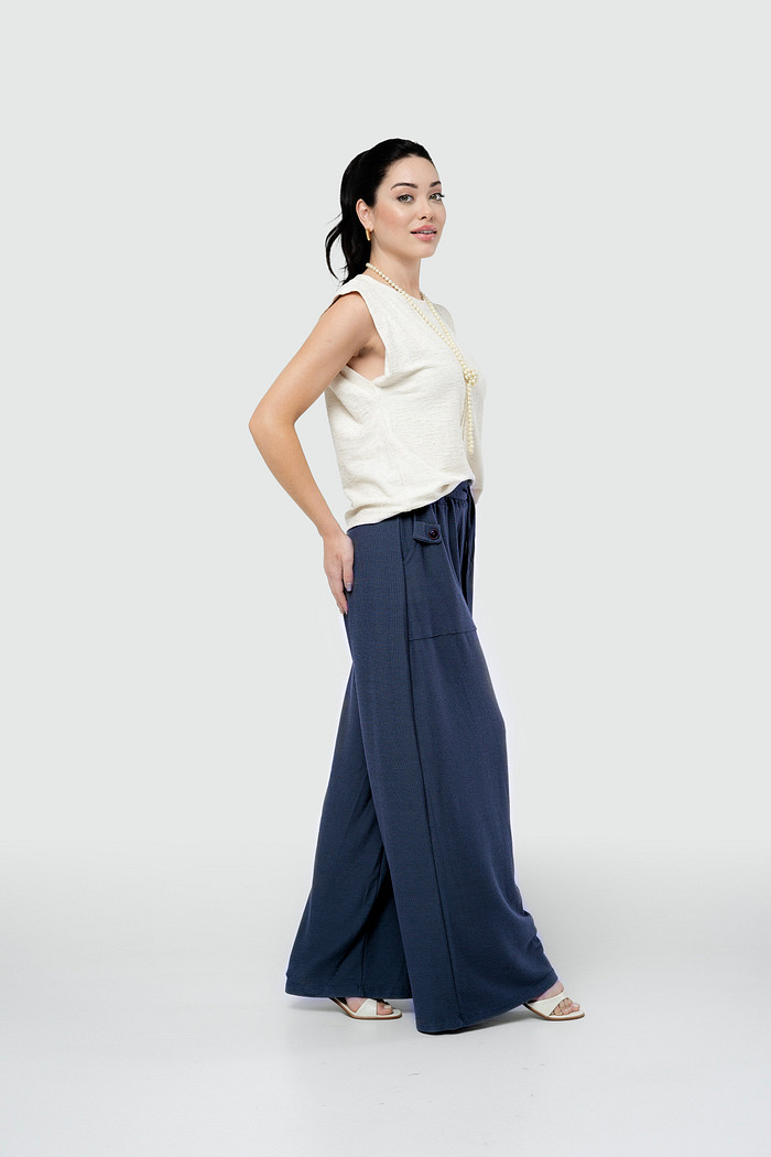 Calça Pantalona com Faixa - Azul