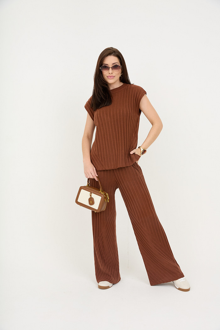 Conjunto com Blusa e Calça em Tricot Verona - Chocolate