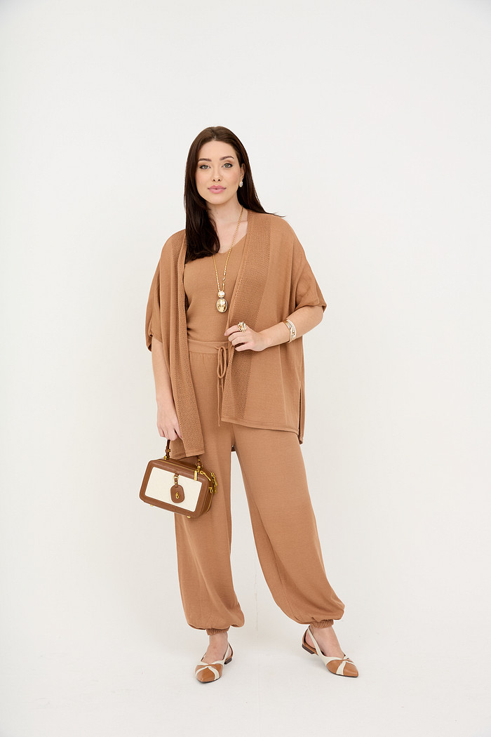 Trijunto com Calça em Tricot Valência - Camel