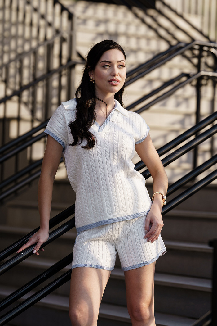 Conjunto com Blusa e Bermuda Tricot - Branco