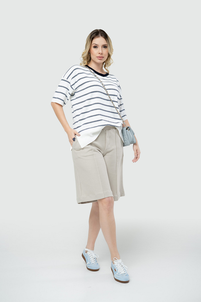 Blusa Listra Tricot Gola Redonda com Manga - Branca