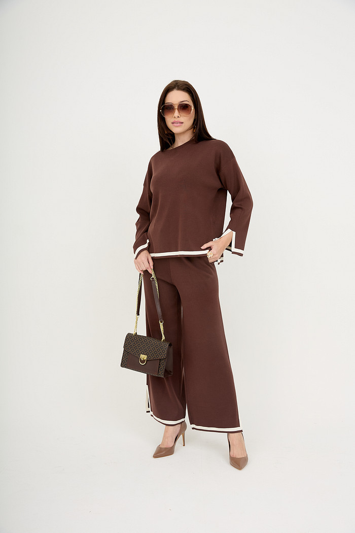 Conjunto de Blusa e Calça em Tricot Nápoles - Marrom