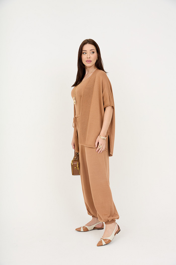 Trijunto com Calça em Tricot Valência - Camel