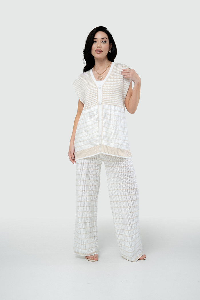 Conjunto Listra com Blusa e Calça Tricot - Branco