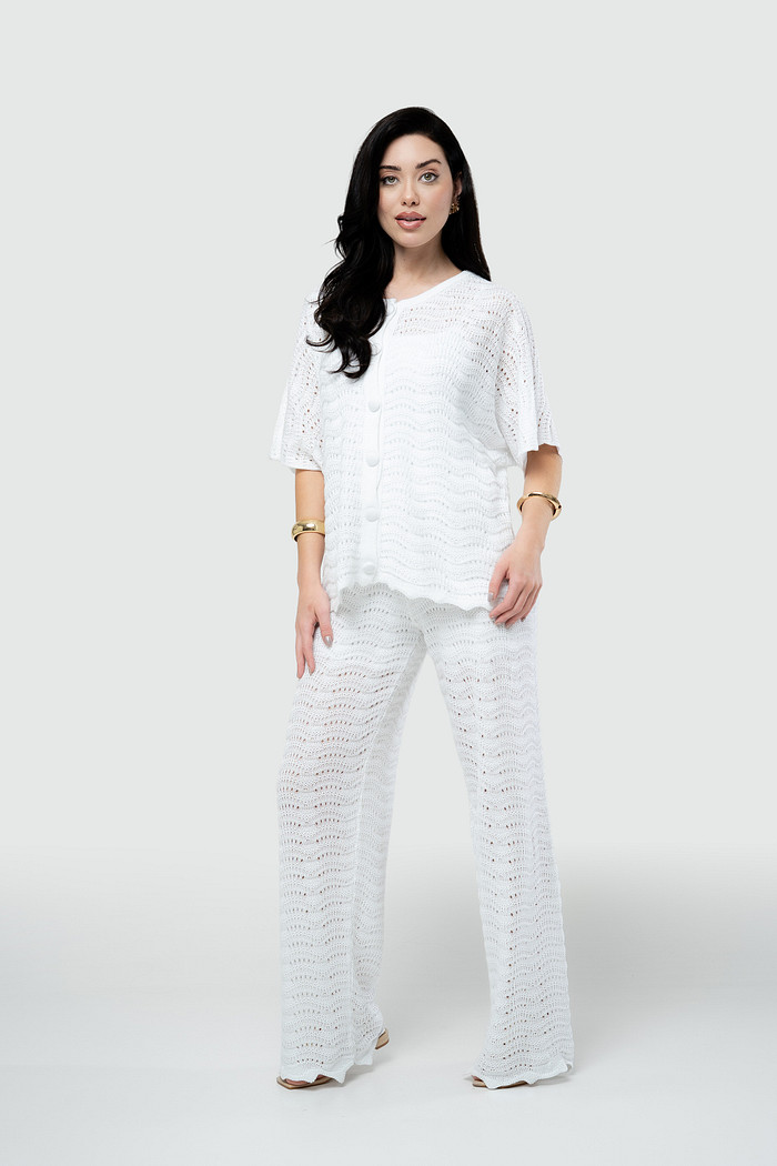 Conjunto com Blusa e Calça Tricot - Branco