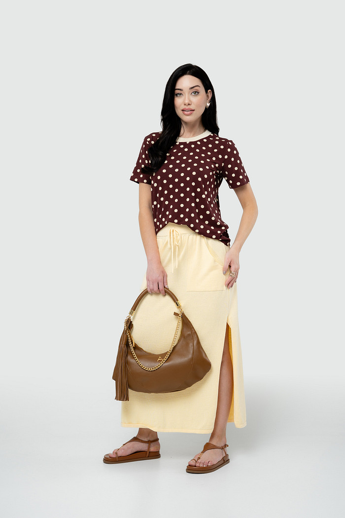 Blusa Poá Gola Redonda - Marrom