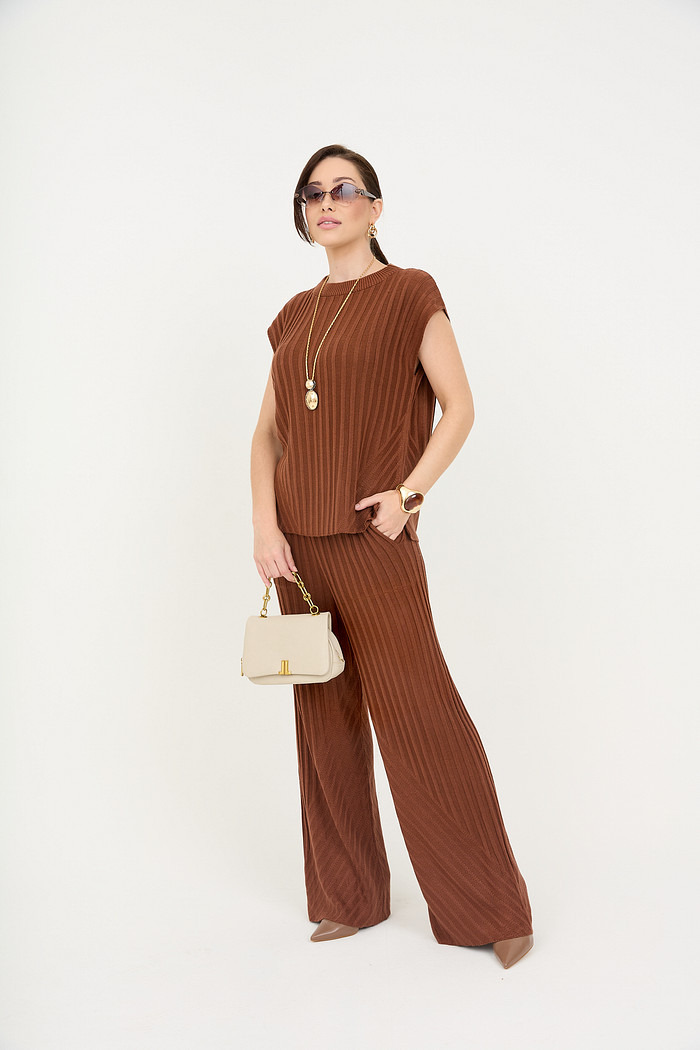 Conjunto com Blusa e Calça em Tricot Verona - Chocolate