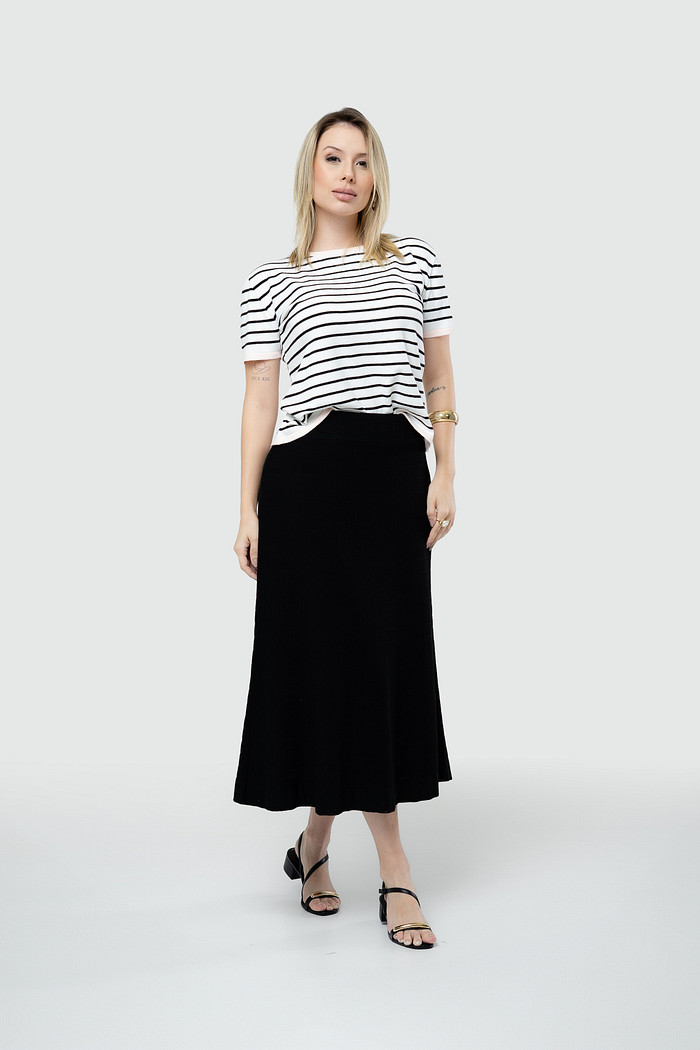 Blusa Listra Tricot Gola Redonda com Manga - Branca