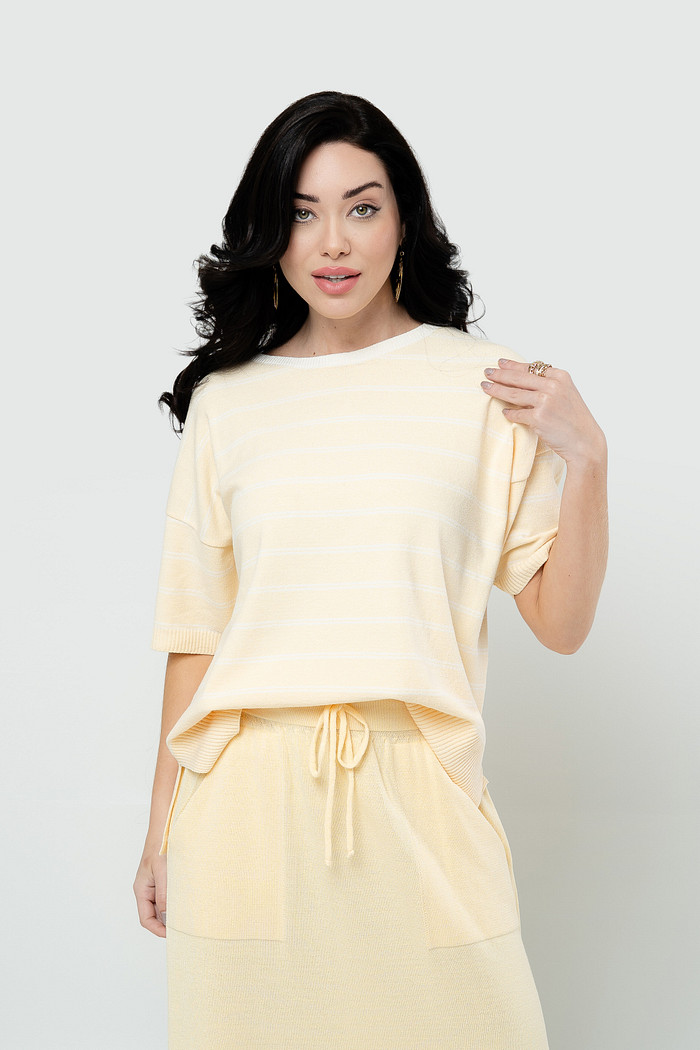 Blusa Listra Tricot Gola Redonda com Manga - Amarelo Manteiga