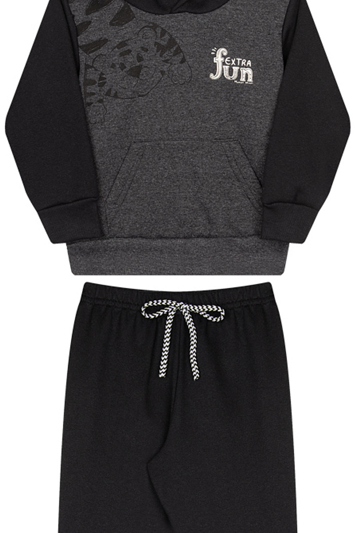 Conjunto Moletom Mesclado com Blusão de Capuz e Bolso Canguru