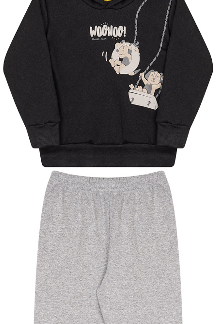 Conjunto Moletom com Blusão de Capuz e Calça com Punho e Cordão