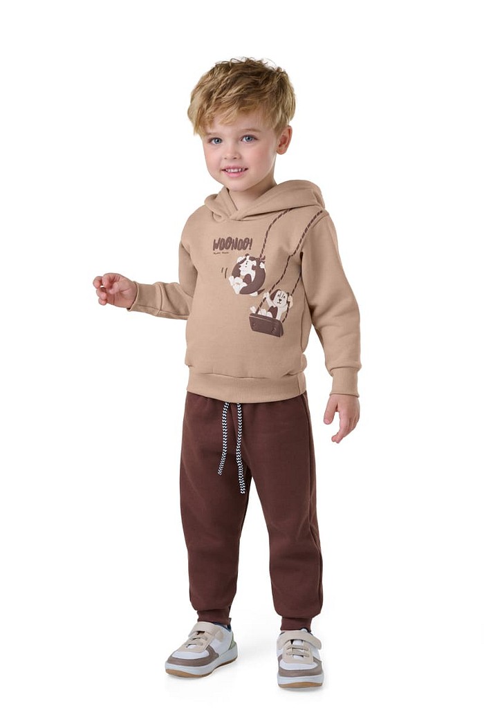 Conjunto Moletom com Blusão de Capuz e Calça com Punho e Cordão