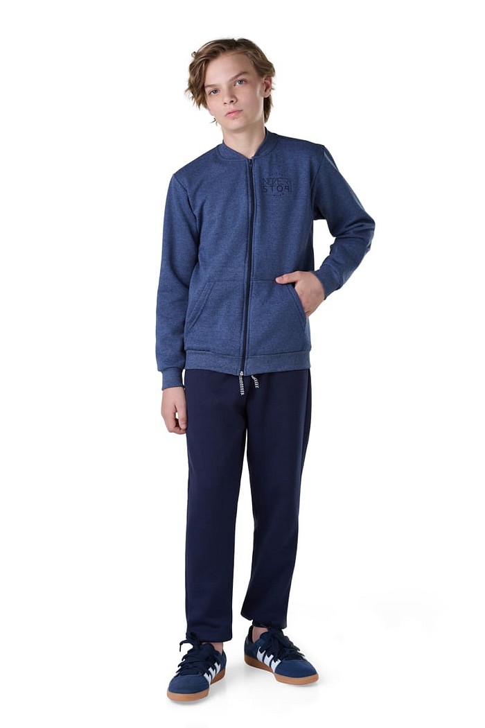 Conjunto Juvenil Moletom Mesclado com Jaqueta Bolso Canguru + Calça com Punho e Cordão