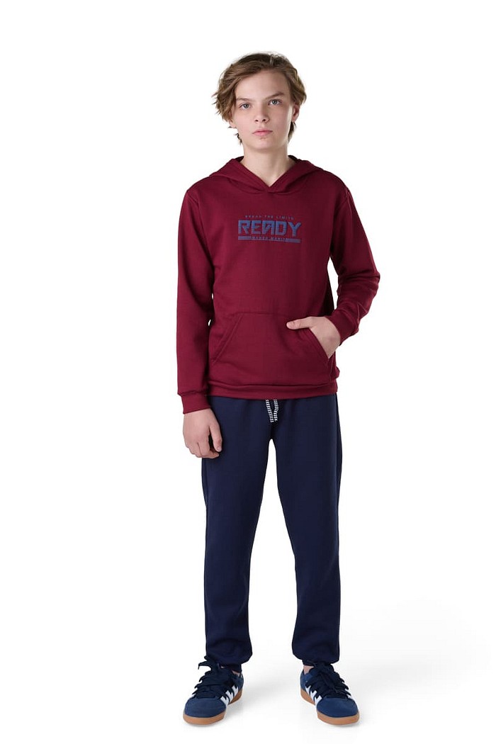 Conjunto Juvenil Blusão Capuz e Bolso Canguru Calça com Punho Cordão