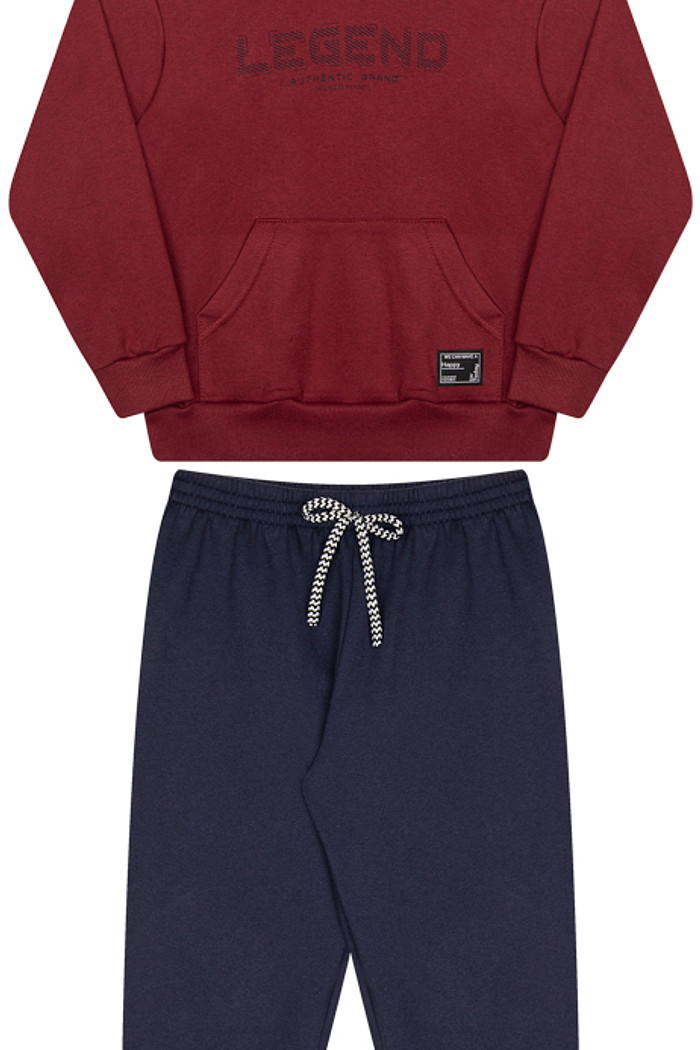Conjunto Infantil com Blusão de Capuz, Bolso Canguru Calça Punho e Cordão