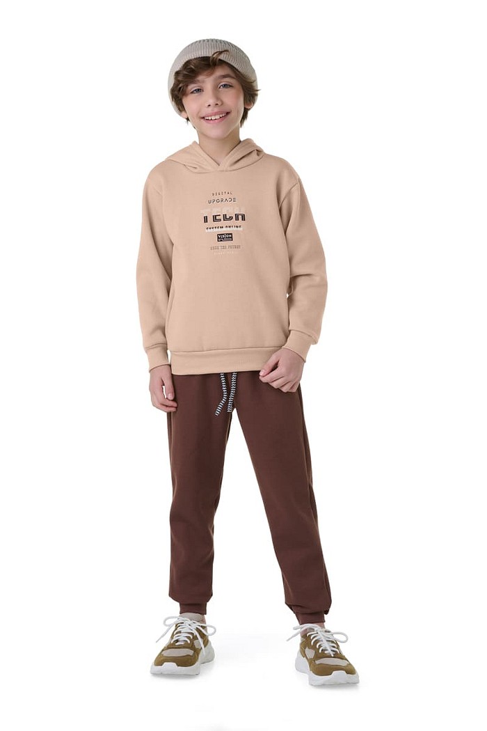 Conjunto Infantil com Blusão de Capuz e Calça com Punho e Cordão