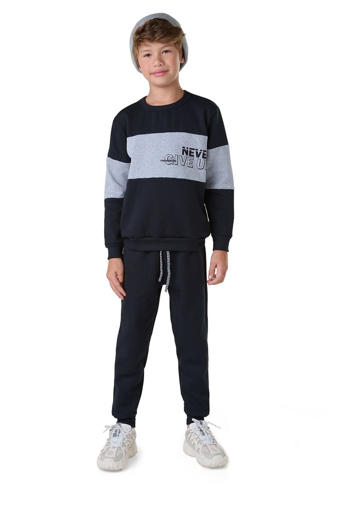 Conjunto Infantil Blusão de Recorte e  Calça com Punho e Cordão