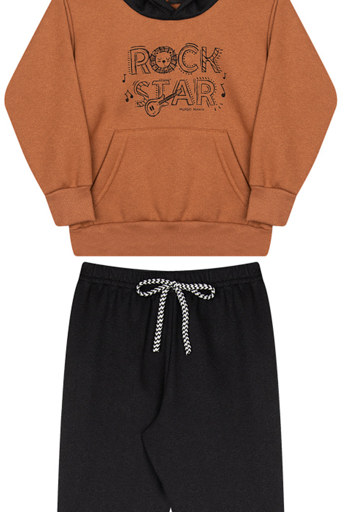 Conjunto Moletom Blusão de Capuz, Bolso Canguru  Calça com Punho e Cordão