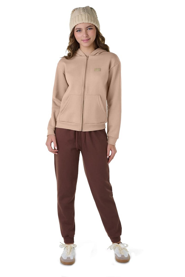 CJ.JUV MOL JAQUETA CROPPED C/ TERMO, CAPUZ E  BOLSO CANGURU E CALÇA C/ PUNHO E CORDÃO