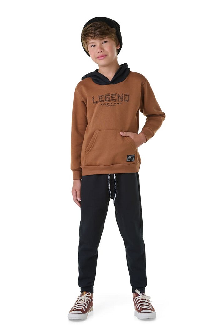 Conjunto Infantil com Blusão de Capuz, Bolso Canguru Calça Punho e Cordão