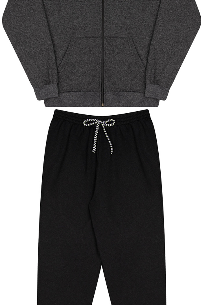 Conjunto Juvenil Moletom Mesclado com Jaqueta Bolso Canguru + Calça com Punho e Cordão