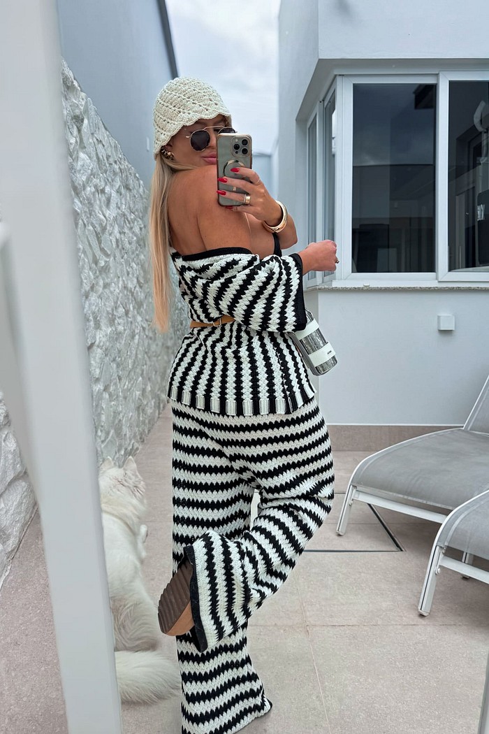 Conjunto calça e camisa de listra Mirela