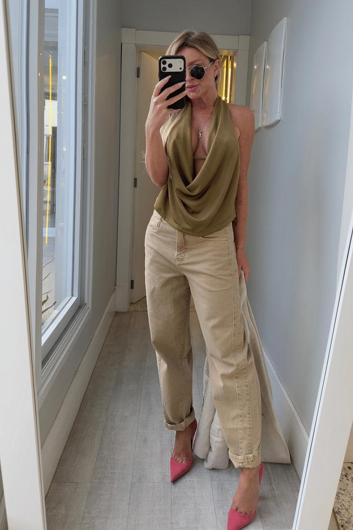 Calça jeans ballon recortes Antônia