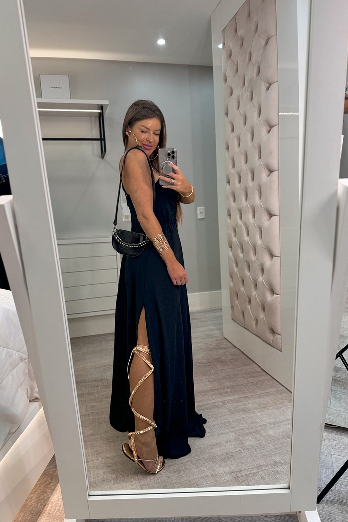 Vestido longo com abertura lateral celine