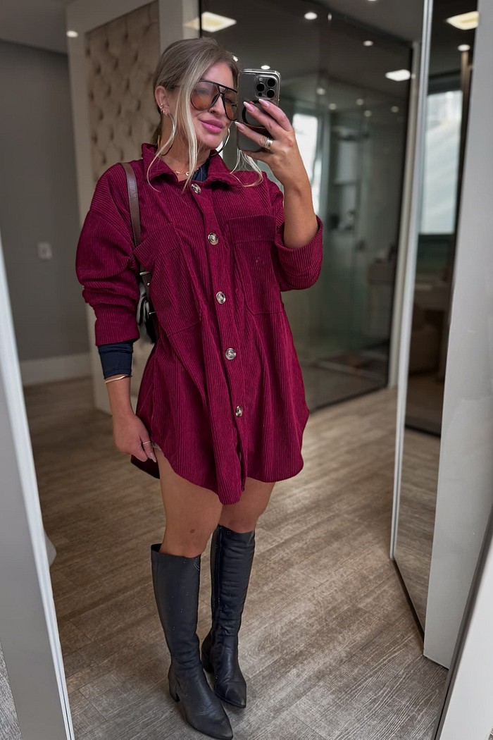 Camisa alongada em veludo cotelê Séfora