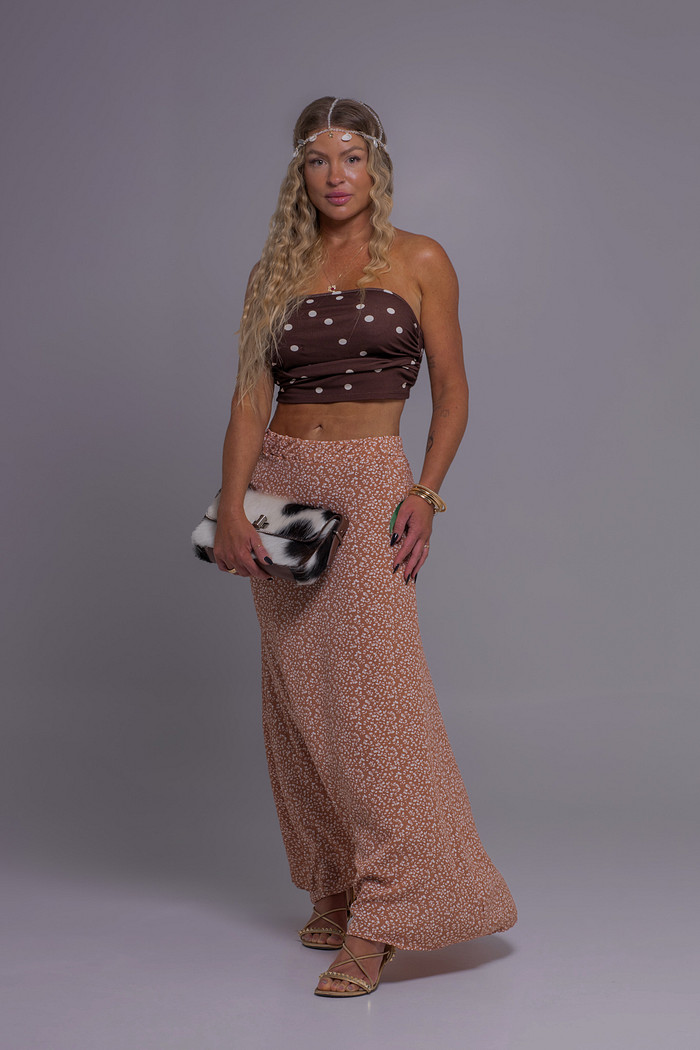 Blusa tomara que caia estampa de Poá Lola