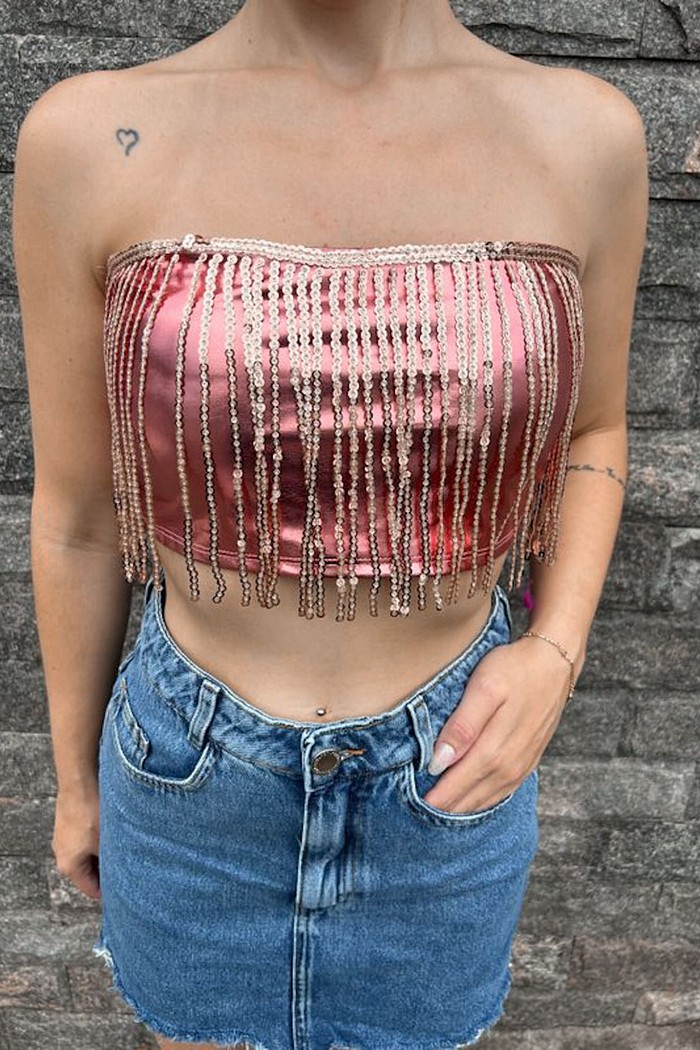 Top faixa com franjas Bertha