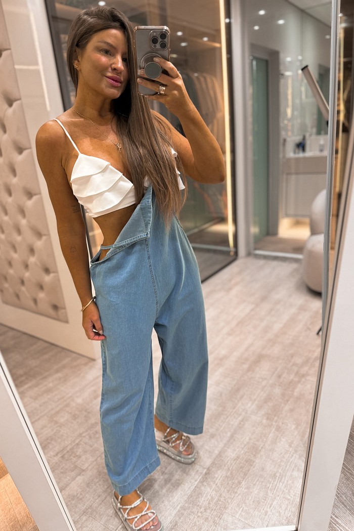 Jardineira jeans com alcinhas Sofia