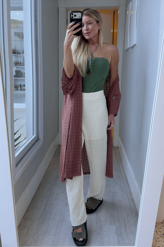 Conjunto de tricô calça e top em amarração  Lígia