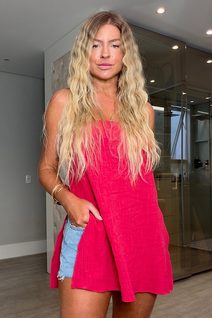 Blusa tomara que caia alongada Thassos