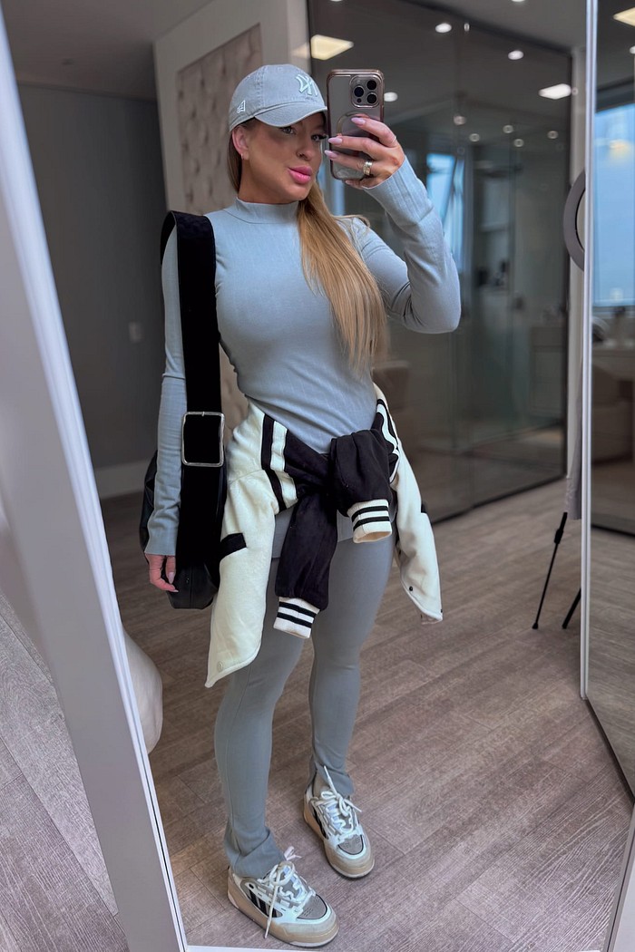 Conjunto canelado calça e blusa manga longa Julia